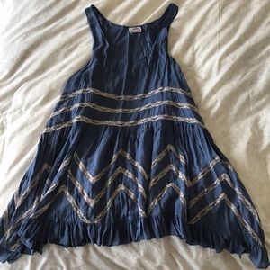 Free People Blue White Lace Trapeze Dress